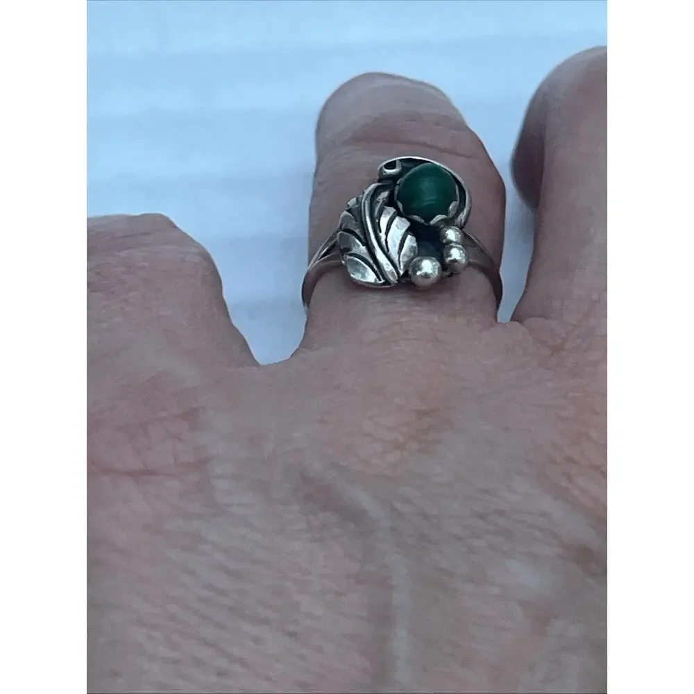 Vintage Navajo Southwestern Malachite Sterling Silver Ring & Earrings Set “EVA”